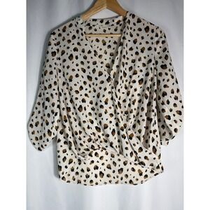 All‎ in Favor Animal Print Blouse XS Surplice 3/4 Sleeve Career Casual